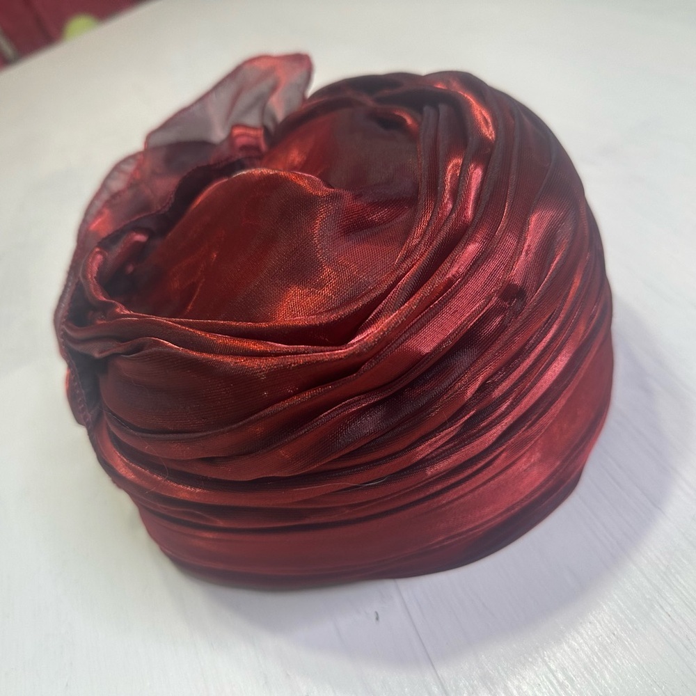 Vintage Burgundy Satin Turban Hat Rose Detail Statement Church Derby - Picture 5 of 13